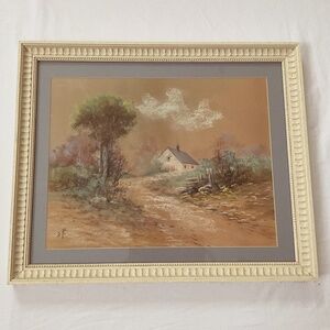 Vintage Matted & Framed Pastoral Landscape Scene